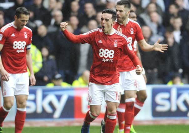 IN PICTURE: Zach Clough - goal celebrations.
SPORT: LEAD: Nottingham Forest v Derby County.  Sky Bet Championship match at the City Ground, Nottingham.  Saturday, 18th March 2017.
MARK FEAR - MARK FEAR PHOTOGRAPHY.  CONTACT markfearphotographer@outlook.com (+44) 753 977 3354