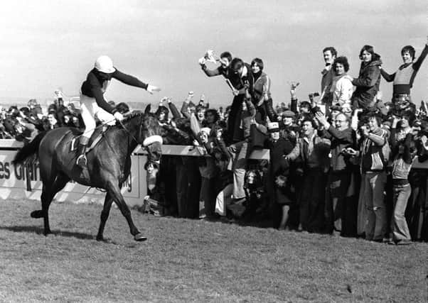 This year's Grand National marks the 40th anniversary of the record-breaking third win in the race, in 1977, of the legendary Red Rum, pictured above crossing the line under jockey Tommy Stack.