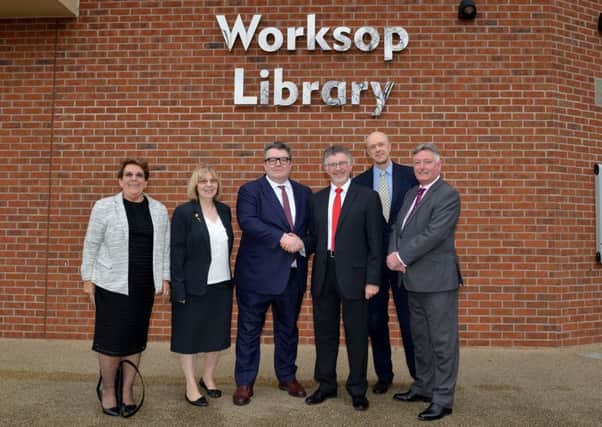 Deputy Labour Party leader Tom Watson MP visits Worksop Library, pictured from left are Coun Sheila Place, Coun Sybil Fielding, Tom Watson MP, Coun Alan Rhodes, Coun John Knight and Coun Glynn Gilfoyle