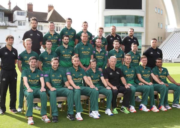 IN PICTURE: ROYAL LONDON ONE-DAY CUP KIT: Back Row (left to right): Ross Herridge, Greg Smith, Matthew Carter, Ben Kitt, Tom Moores, James Pipe, Phil Tranter.  Middle Row (left to right): Ant Botha, Luke Wood, Jake Libby, Brett Hutton, Luke Fletcher, Brendan Taylor, Rikki Wessels, Steven Mullaney, Paul Franks.  Front Row (left to right): Harry Gurney, Michael Lumb, Stuart Broad, Chris Read, Peter Moores, Alex Hales, Jake Ball, Samit Patel.

CAPTION SHOULD READ: PICTURE BY MARK FEAR/MARK FEAR PHOTOGRAPHY

PHOTOGRAPHER: MARK FEAR - MARK FEAR PHOTOGRAPHY.  CONTACT markfearphotographer@outlook.com (+44) 753 977 3354

STORY: NOTTS COUNTY CRICKET PRESS/MEDIA DAY AT TRENT BRIDGE CRICKET GROUND, NOTTINGHAM.
FRIDAY 31ST MARCH 2017.
PHOTOGRAPHER: MARK FEAR