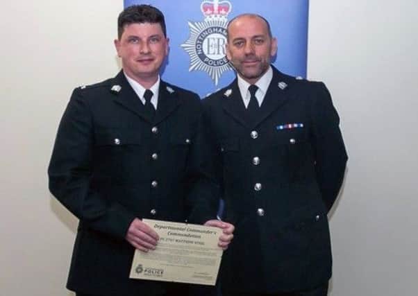 Commended PC Matt Steel is congratulated by Chief Superintendent Mark Holland. PHOTO: PS Chris Holloway