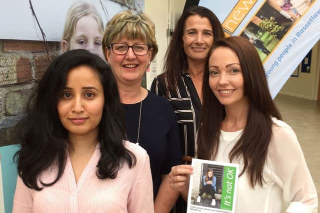 Pictured at the launch event from left to right are Ally Sultana (NSPCC Midlands Campaigns Manager), Carol Scawthon (CEO, New Roots Housing, Gemma Murphy (Associate Principal , Retford Oaks Academy) and Sammy Woodhouse (sexual abuse survivor).