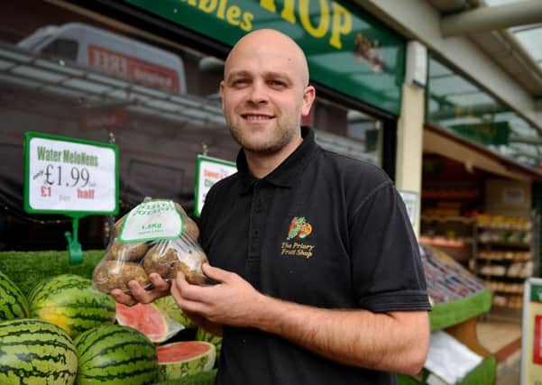 Guardian reader offer free Boston Potatoes from The Priory Fruit Shop, pictured is Phil Taylor