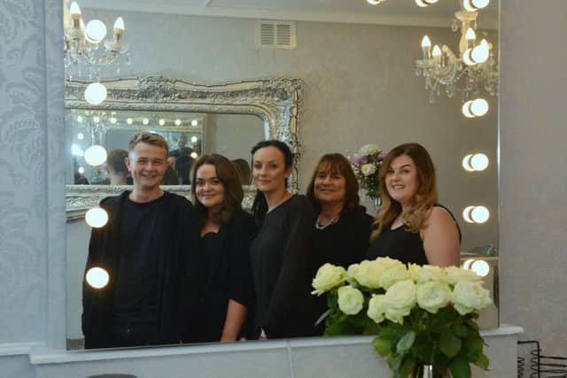 Blush Hair and Beauty are celebrating their first anniversary. Picture includes Rosie Green, owner Laura Gabbitas, Debbie Gabbitas, Christy Ratcliffe and Connor Kelly