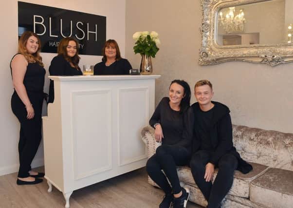 Blush Hair and Beauty are celebrating their first anniversary. Pictured from left Rosie Green, owner Laura Gabbitas, Debbie Gabbitas, Christy Ratcliffe and Connor Kelly