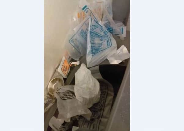 Paula Herrick was 'disgusted' when she found these grim items in the Canch toilets.