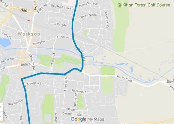 The route through Worksop.