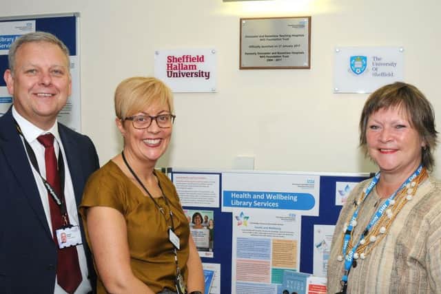 The Hub, Bassetlaw Hospital, official opening.
Pictured at the opening of The Hub are from left, Richard Parker the Chief Executive, the Deputy Director of Education Sam Debbage and the Chairman of the Board Suzy Brain England.