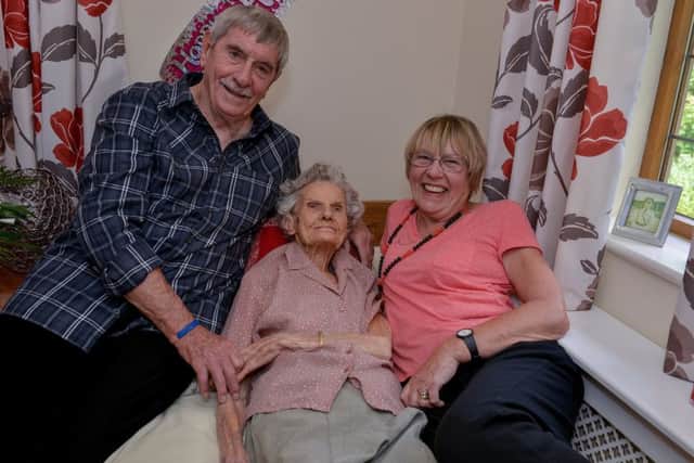 Marion Illingworth is celebrating her 101 birthday, Marion is pictured with Son John and Daughter-In-Law Trish