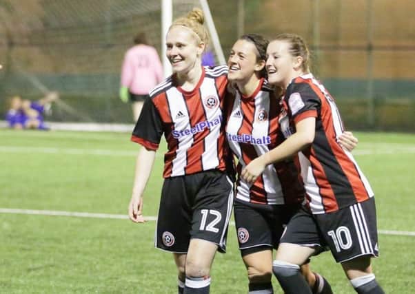 Sheffield United Ladies, including Kim Brown (right), Amy Beanland and Nat Shaw, face Leeds United in the Women's FA Cup at Bramall Lane tomorrow.