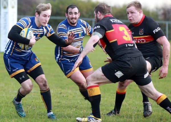 Action involving Dinnington, who came within a whisker of beating high-riding Alnwick. (PHOTO BY: Chris Etchells)