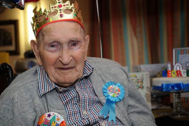 George Arnold, who celebrated his 107th birthday at Westwood Residential Home, Worksop, on Wednesday.