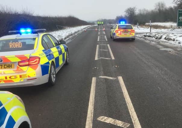 Pictured are police at a serious road traffic collision on the A616 road between Creswell and Clowne.