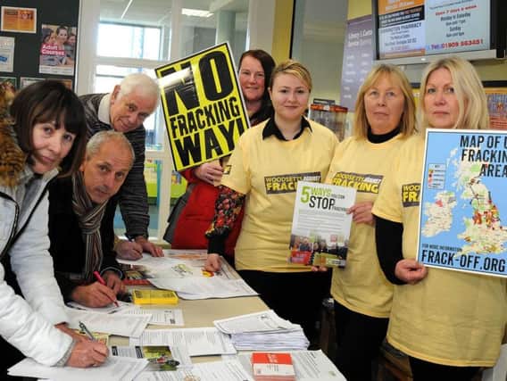 Volunteers from Woodsetts against Fracking, collecting signatures to support their fracking protest.