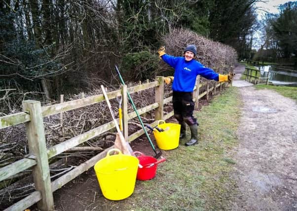 A volunteer helps with the hedge laying at Turnerwood near South Anston