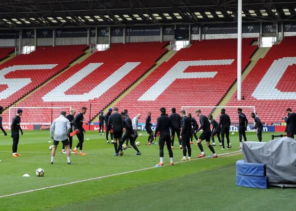 England Under 21's train at Bramall Lane ahead of this evening match against Ukraine.