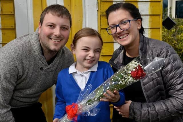 Lacey-Mai Wilson is pictured with teachers Ryan Littler and Laura Gee. Photo by Rachel Atkins.