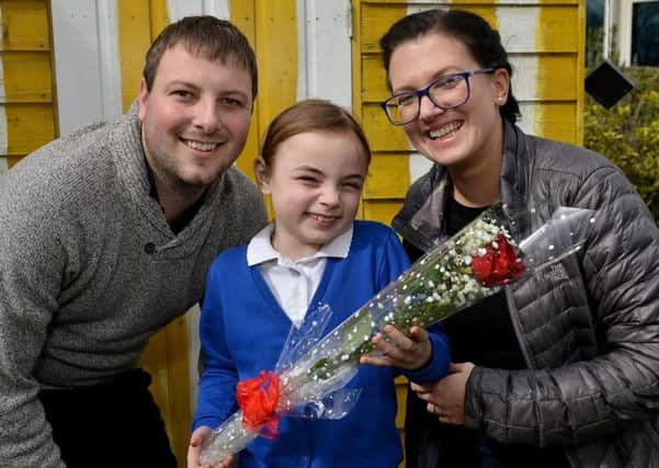 Lacey-Mai Wilson is pictured with teachers Ryan Littler and Laura Gee. Photo by Rachel Atkins.