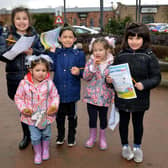Charity Easter Egg hunt in MarshallÃ¢Â¬"s Yard, Gainsborough, pictured are the Duric family Lornada, nine, Lilyarner, two, Armani, six, Louisa, four and Angelina, five